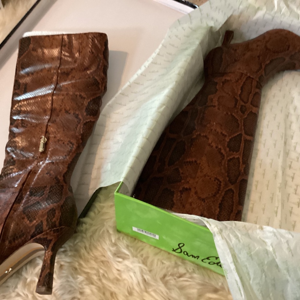 New snake print heeled boots